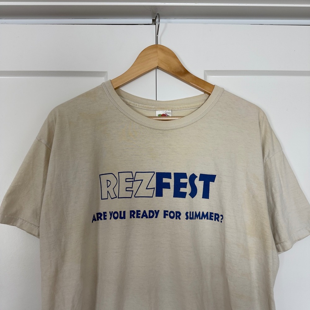 Men Fruit of the Loom Rezfest Graphic T-Shirt XL White Metal Festival Vintage